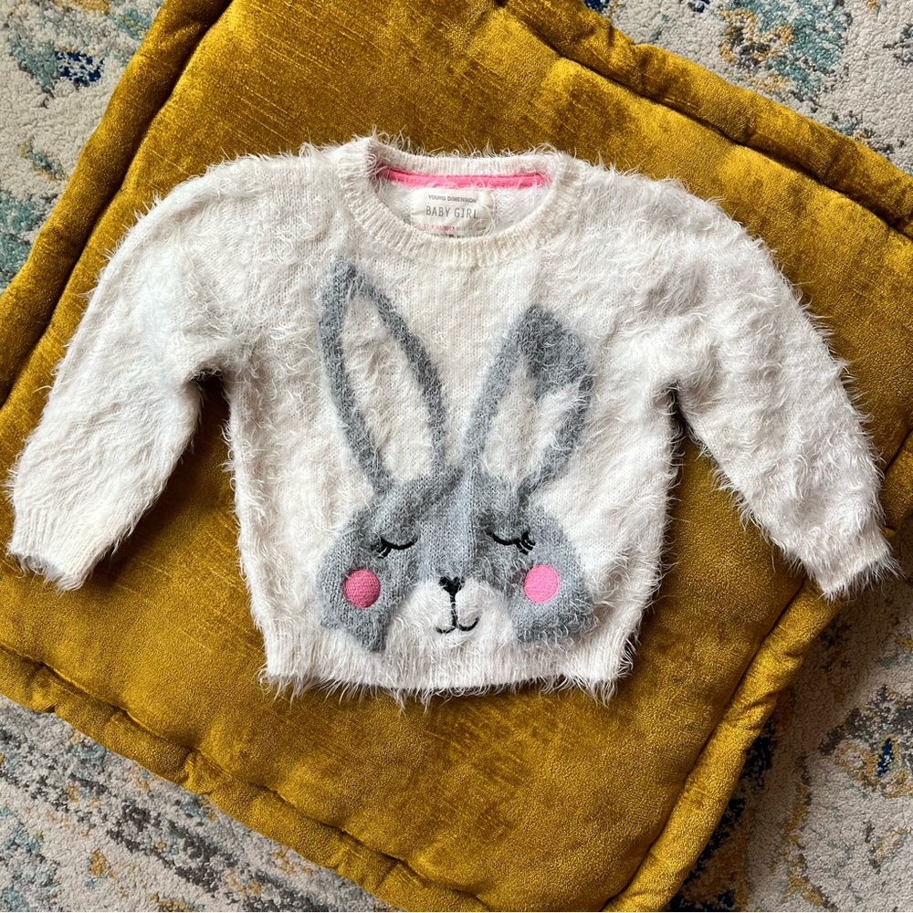 YOUNG Dimension Toddler / Little Girls Rabbit Bunny Furry Fuzzy Cream Sweater